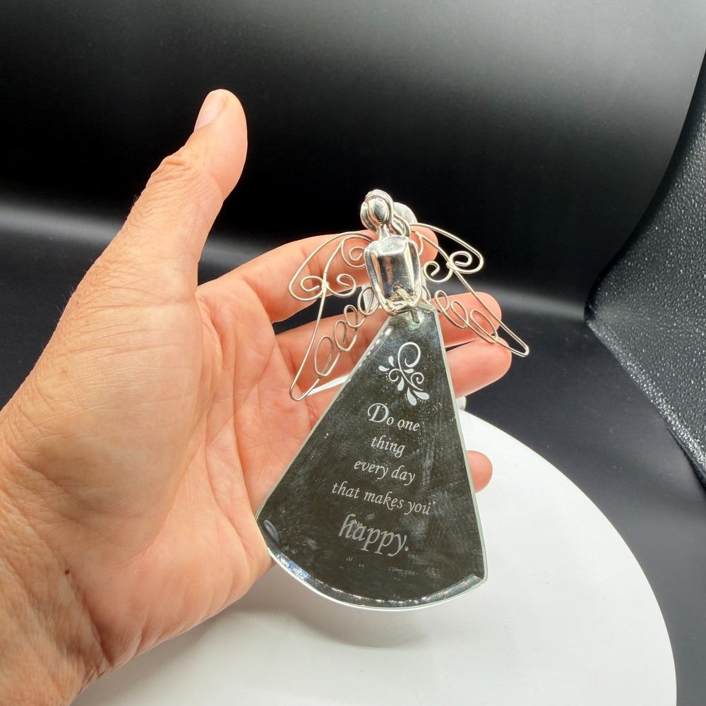 Wire Angel Mirror Ornament Inspirational Quote Silver Tone Hanging Home Decor